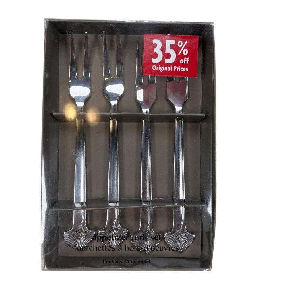 Pier 1 Imports Appetizer Fork Set Fan Design Silver Kitchen Party New Year